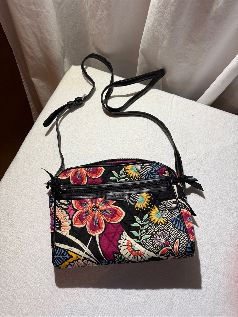 Vera Bradley Black Quilted Crossbody with Multicolor Floral Print - Picture 7 of 10